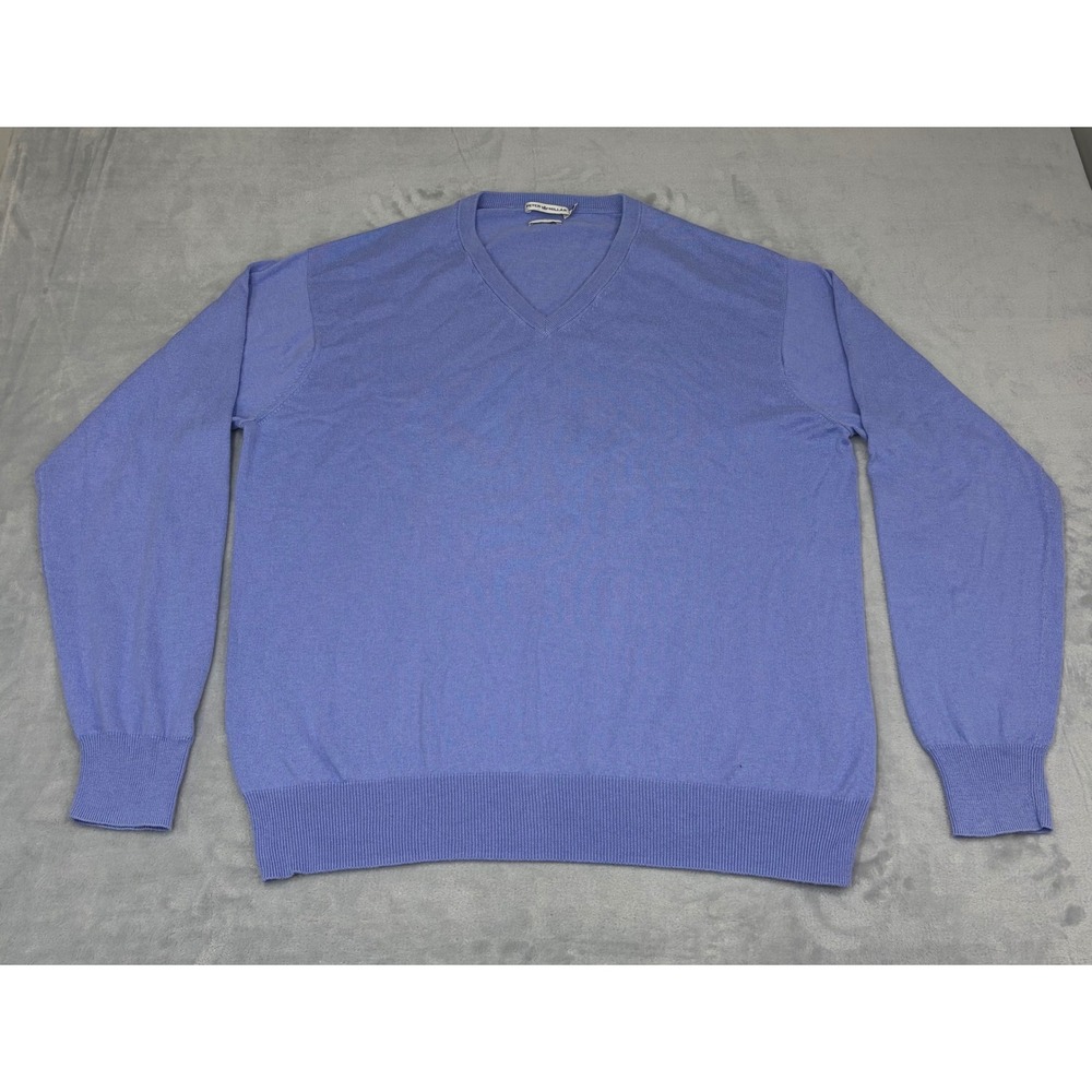 Peter Millar Mens V-Neck Sweater Cotton Cashmere Blend Blue Purple Large Luxury